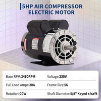 Garvee 5HP SPL Air Compressor Electric Motor 115/230V 56 Frame 3450 RPM Ultra Quiet Dual Rotation