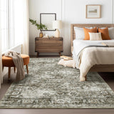 Garvee Washable 8x10 Area Rug Non Slip Vintage Floral Print Carpet for Living Room Bedroom Dining Room Grey Taupe - Gray Camel