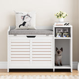 Garvee Cat Litter Box Enclosure with Cushion, Hidden Cat Litter Box Furniture, Cat Litter Box Furniture with Top Opening, Flip Top Litter Box Enclosure Cat House, White - White