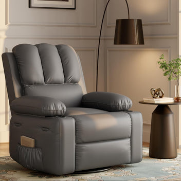 Garvee 22“ Massage Recliner Chair for Adults, Lounge Recliner with Vibrating Massage, PU Leather Recliner with Cup Holders and Side Pockets, for Living Room, Bedroom, and Nursery, Gray