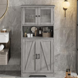 Garvee Farmhouse Freestanding Bathroom Storage Cabinet with Glass Doors and Adjustable Shelves, Grey - Grey