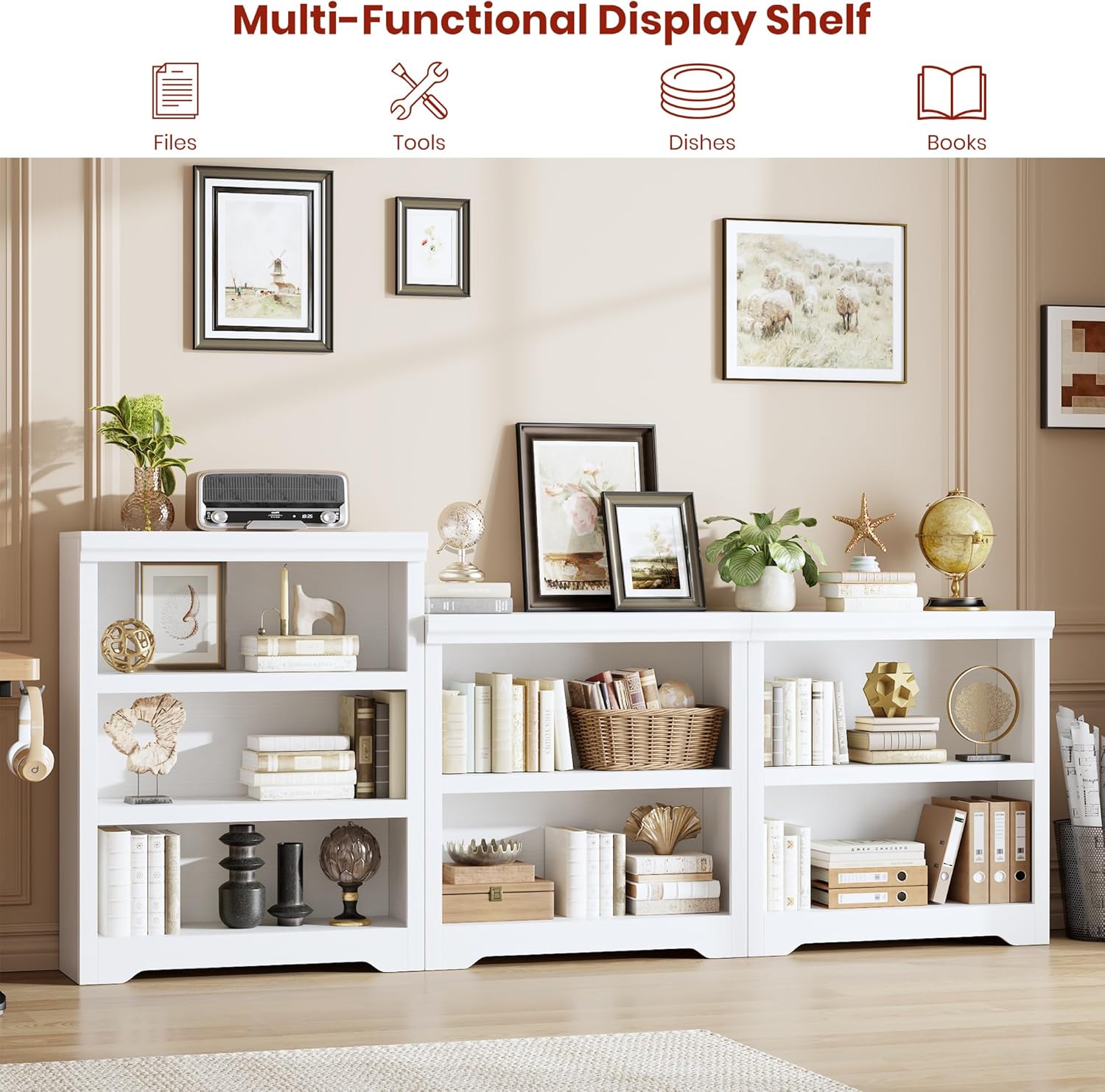 Garvee 2 Tier Bookshelf, 31.5" Tall Farmhouse Bookcase with Adjustable Shelves, 31.5" W Floor Standing Open Display Storage Rack with Anti-Slip Design for Home Office, Balcony, Library, Study / Living Room, White