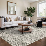 Garvee 5x7 Modern Distressed Area Rug Soft Washable Thin Floor Carpet Contemporary Abstract Plaid Rug, Non Skid Low Pile Rug, Foldable Non Shedding Rug for Kitchen, Dining Room - Taupe
