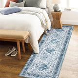 Garvee Vintage Runner Rug 2x6 Washable Rug Ultra-Thin Stain Resistant Area Rug Non Slip Hallway Rug Distressed Rug Low Pile Throw Rug for Kitchen Bedroom, Blue - Blue