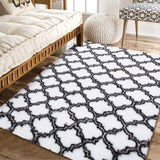 Garvee Black & White 6x9 Area Rugs for Living Room Shag Rugs Moroccan Shaggy Rug Kids Rug Plush Rug Geometic Bedroom Rug Fluffy Rug Bedside Rug Soft Rug Non Skid Rug Modern Area Rug 6'x9' White/Black - Black & White