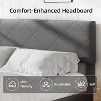 Garvee Queen Size Bed Frame with Upholstered Headboard, Queen Size Platform Bed Frame with Wooden Slat Support, Easy Assembly Platform Bed, No Box Spring Needed & Noise Free, Gray