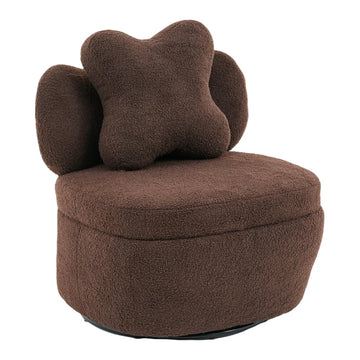 Garvee 360° Swivel Armchair with Storage, Teddy Velvet Accent Chair with Pillow, Ergonomic Design, 300 Lbs Capacity, Easy Assembly, Modern Lounge Chair for Living Room, Bedroom & Office, Brown
