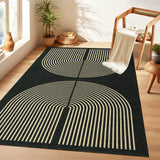 Garvee 4x6 Machine Washable Area Rug Living Room Rug, Modern Black Rug Arch Pattern Rugs, Geometric Indoor Rug Soft Non Slip Low Pile Floor Carpet for Dining Room, Black/Beige - Black