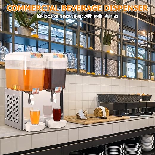 GARVEE 36L (9.6 Gallon) Commercial Juice Dispenser, 2 Tanks 280W, Stainless Steel Beverage Dispenser for Multi-Occasion Use