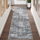 Garvee Vintage 2'x 8' Area Rug, Washable Stylish Indoor Rug for Living Dining Bedroom Lightweight Carpet with Non-Slip Backing Foldable for Easy Placement and Maintenance, Grey - Gray