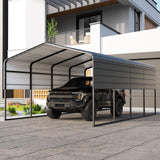 Garvee 13'x20'x10' Heavy Duty Metal Carport Steel All-Weather Permanent Shelter for Cars Boats Trucks Tractors Rust-Resistant - Grey