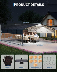 Garvee 20x25FT Heavy Duty Metal Carport,Outdoor Portable Car Garage with Led Light,Removable PE SideReinforced Base & Galvanized Steel Roof, Outdoor Car Port Canopy Shelter for Boats, Full-Sized Pickup Trucks
