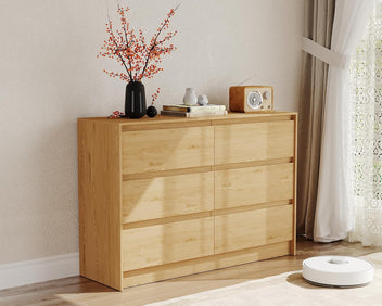 Garvee 6 Drawers Dresser for Bedroom, 47" Wide Wood Dressers & Chests of Drawers with Handle-less Design Design, Wooden Storage Organizer Cabinet for Living Room/ Home/Farmhouse(Natural Oak)