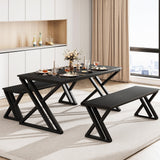 Garvee GAOMAN Dining Table Bench Set for 4, Kitchen Table Set with 2 Benches, Rectangular Dining Room Table Set with Sturdy Metal Frame, Saving Space for Kitchen, Dining Room, Apartment, Black - Black