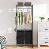 Garvee Laundry Sorter with Garment Rack, Adjustable Shelves, 2 x 13gal Baskets, Hanging Rod, Hooks, Black, Ideal for Laundry Room Organization - Black
