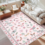 Garvee Floral Living Room Rug 10x13 Pink Washable Non-Slip Low Pile Butterfly Print Carpet