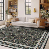 Garvee Washable Area Rug Soft Low Pile Vintage Indoor Carpet for Living Room Bedroom Dining Room Non Slip - Black