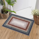 Garvee Bordered Blue Multi 2x3 Machine Washable Non Slip Low Pile Pet Friendly Braided Print Rug Entryway Bathroom Kitchen Mat - Blue Multi