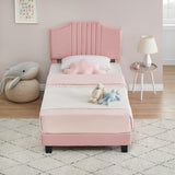 Garvee Twin Bed Frame Upholstered Platform + Velvet Fabric + Non-Slip, Noise-Free + Wooden Slats Support + Light Pink + Easy Assembly + Kids Bedroom - pink