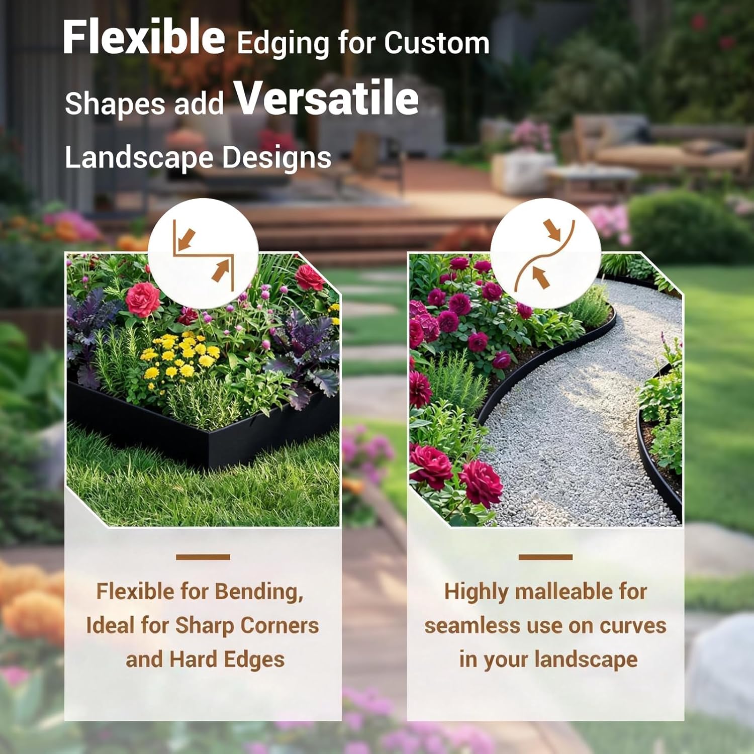 Garvee Metal Garden Edging 40" x 6" (8 Pack) – Bendable Heavy-Duty Galvanized Steel Landscape Border with Hammer-In Stakes, Rustproof for Lawn, Flower Beds & Pathways