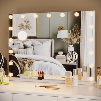 Garvee Vanity Mirror with 17 Dimmable LED Bulbs, Tabletop Lighted Mirror with Lights, Makeup Mirror with 3X Magnification, 3 Colors Modes,Touch Control, USB Charging Port, 32”x24”, White