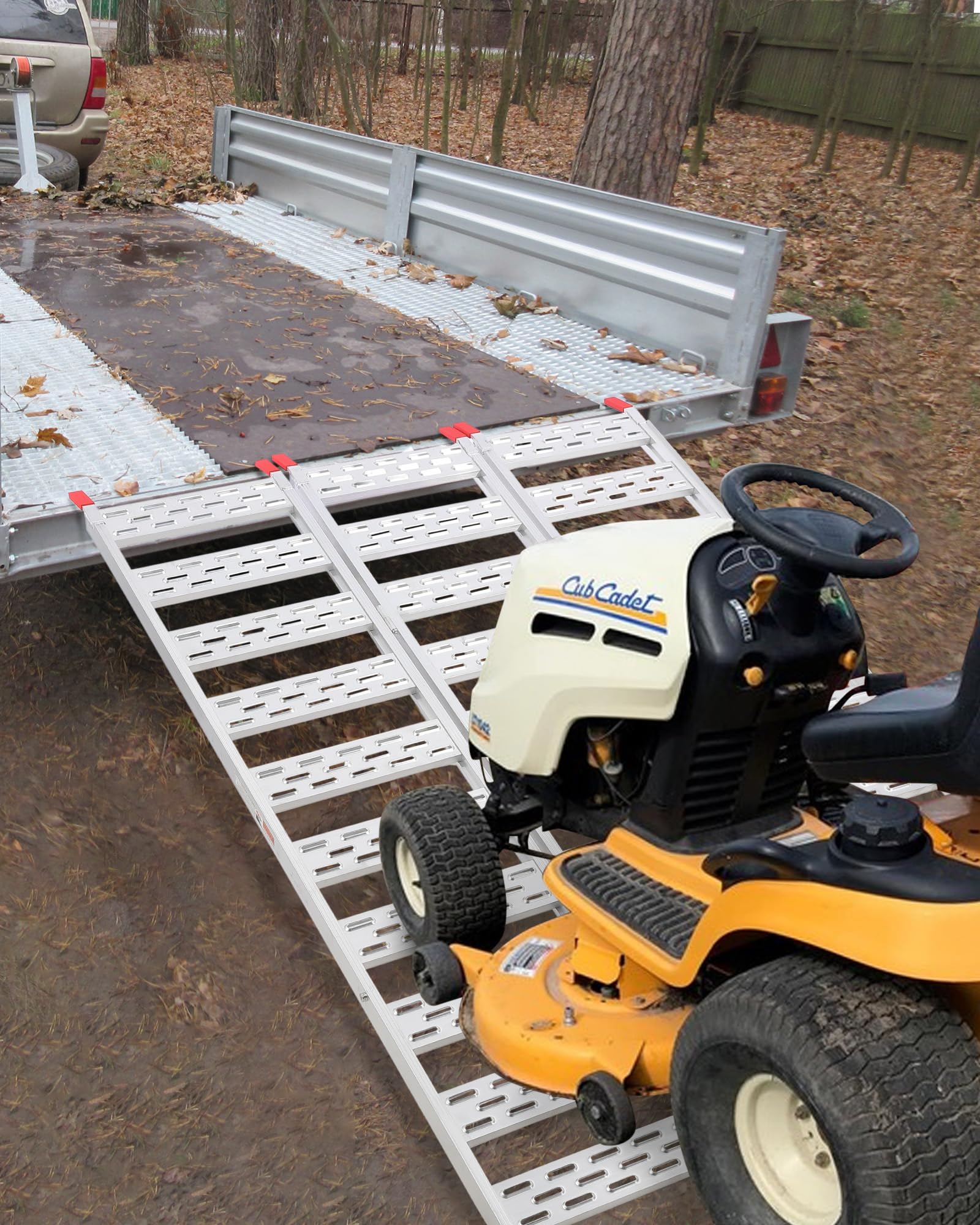 Garvee 50x76 Inch Aluminum Tri-Fold Ramp with Treads, 1500Lbs ATV Ramp with Load Straps, Folding Ramp for Motorcycles, Truck Bed, ATVS, UTVS, Trailer, Tractor,Lawnmowers, Snow Blowers