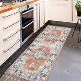 Garvee Hallway Runner Rug 2x6 Washable Vintage Floral Area Rugs Non Slip Laundry Rug Runner Distressed Floor Carpet Runners for Hallways Entryway Laundry Room Kitchen Bathroom Rug 2'x6' Orange - Orange