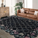 Garvee Floral Irregular Edge Carpet Non Slip Washable Boho Vintage Entry Rug Black 8x10ft - Black