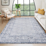 Garvee Living Room Rug 10x13 Large Washable Area Rug Vintage Border Dining Room Throw Carpet Stain Resistant Soft Bedroom Bordered Rug with Rubber Backing Blue - Light Blue