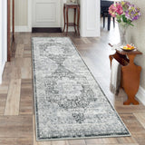 Garvee Runner Rug 2x6 Non-Slip Laundry Rug Runner Vintage Floral Grey for Hallway Bedroom Kitchen Bathroom - Gray