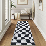 Garvee 2x6 Runner Rug Non Slip Black Checkered Rug Washable Plaid Modern Area Rugs Low Pile Stain Resistant Throw Mat Soft Non Shedding Carpet for Bedroom Bathroom Laundry, Black - Black