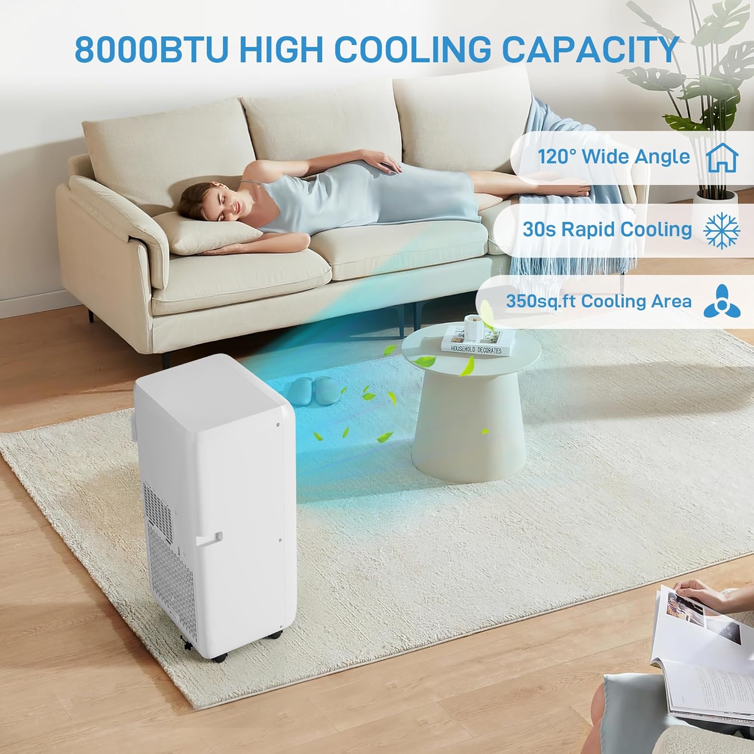 Garvee Portable Air Conditioner, 10,000 BTUs Portable AC Unit Modes with Fan & Dehumidifier, Fast Cooling for Rooms Up to 450 Sq. Ft, Quiet 51dB, Easy Setup Installation Kits for Home