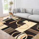 Garvee Modern Brown 10x13 Washable Geometric Area Rug Non Slip Rug Low Pile Accent Throw Rugs Stain Resistant Indoor Floor Carpet for Living Room - Brown