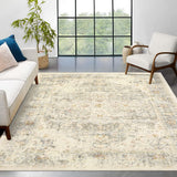 Garvee Vintage Area Rug 10x13 Rug Clearance Living Room Rug 10x13, Washable Rugs Distressed Large Area Rug Non Slip Stain Resistant Dining Room Mat, Soft Boho Floral Rug Bedroom Accent Floor Carpet - Beige