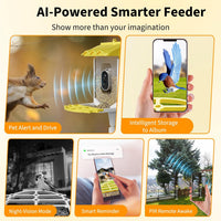 Garvee Smart Bird Feeder with 2.5k Camera & AI Recognition, Solar Powered, 67 Fl.Oz Capacity, Night Vision, App Alerts, Auto Capture Photos/Videos for Bird Watching, Squirrel Deterrent, Yellow