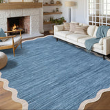 Garvee Scalloped Washable Area Rug 6x9 Blue Non Slip Modern Living Room Bedroom Carpet - Blue
