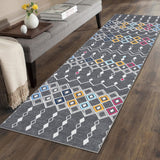 Garvee Vintage Geometric Runner Rug 2x6 Faux Wool Moroccan Design Non-Slip Washable Soft Low Pile Foldable for Living Room Bedroom - Gray