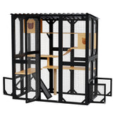 Garvee Outdoor Catio For Indoor Cats, Weatherproof Wooden Kitty Enclosure With Elevated Platform, Yard And Patio Use, Black