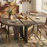 Garvee 47"-63" Extendable Round Dining Room Table, Farmhouse Wood, Sturdy Metal Frame, Retro Gray, Space Saving, For Kitchen & Apartment - Grey