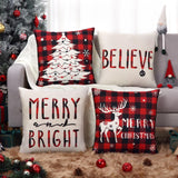 Garvee Christmas Pillow Covers 18x18 Set of 4 Red and Black Buffalo Plaid Christmas Decorative Throw Pillow Covers Winter Holiday Cushion Case with Christmas Tress Deer Print for Sofa Couch