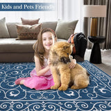 Garvee Vintage Entryway Rug 2x3 Rug Non Slip Washable Kitchen Rug Floral Low Pile Rugs Indoor Non Shedding Kitchen Carpet for Bedroom Bathroom Laundry, Navy - Navy