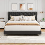 Garvee Grey King Upholstered Bed Frame with Headboard, Heavy-Duty Platform Bed Frame, 8.3-12.2 Inch Mattress, Beige - Light Grey