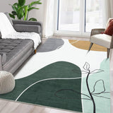 Garvee Floral Morandi Green 10x13 Modern Abstract Rug, Washable, Bohemian Style, Rubber Backed, Stain Resistant, Contemporary Botanical Print Rug For Living Room - Morandi Green