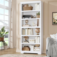 Garvee 6 Tier Bookshelf, 75" Tall Farmhouse Bookcase with Adjustable Shelves, 31.5" W Floor Standing Open Display Storage Rack with Anti-Slip Design for Home Office, Balcony, Library, Study / Living Room, White