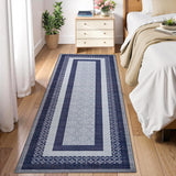 Garvee Washable Navy Blue 2x6 Runners for Hallways Modern Abstract Non Slip Bathroom Rug Runners Low-Pile Soft Kitchen Runner Rubber Backed Carpet for Bedroom Entryway - Navy Blue