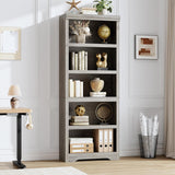 Garvee 5 Tier Bookshelf, 69" Tall Farmhouse Bookcase with Adjustable Shelves, 23.6" W Floor Standing Open Display Storage Rack with Anti-Slip Design for Home Office, Balcony, Library, Study / Living Room, Gray - Gray