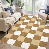 Garvee Modern Plaid 10x13 Large Area Rug, Soft Non-Slip Carpet 10x13 Living Room Rug Checkered Brown Taupe & Cream Rug for Bedroom, Modern Large Area Rug for Home Office - Brown