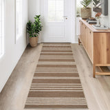 Garvee Modern Runner Rugs 2x6 Machine Washable Non-Slip Jute Carpet Runner for Hallway Brown - Brown-Stripes