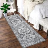 Garvee Vintage Washable Area Rug 2'x6' Runner Boho Rug Faux Cashmere Non Slip Rugs for Living Room Bedroom Oriental Indoor Rug Mat Stain Resistant Throw Rug Kitchen Dining Home Office, Grey - Gray