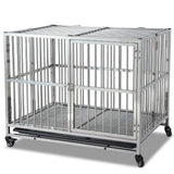Garvee 38" Heavy Duty Indestructible Dog Crate Steel Escape Proof Dog Cage Kennel for Small Medium Large Dogs Indoor Double Door High Anxiety Dog Crate with Wheels, Lock& Removable Tray, Silver (38 Inch)